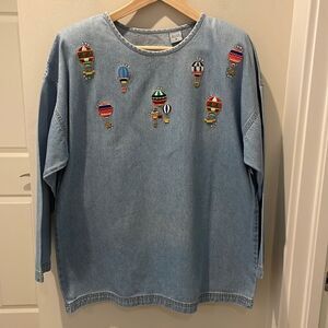Fits 2-A”T” Boca Raton denim blouse with hot air balloon’s size medium
